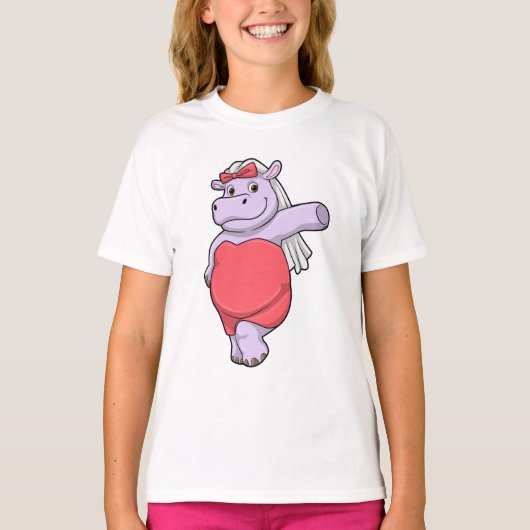 T-shirt Hippo en mariée avec Voile & Bow (Devant)