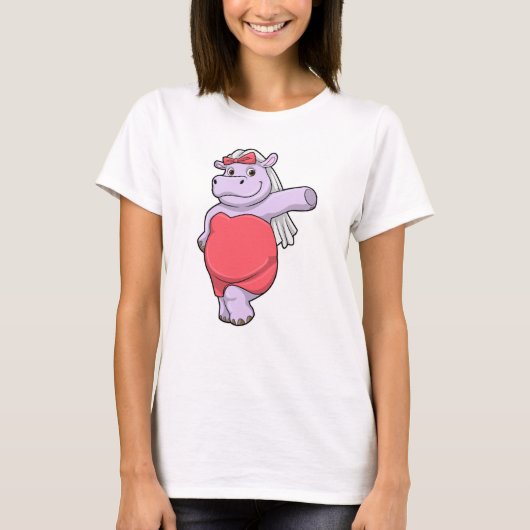 T-shirt Hippo en mariée avec Voile & Bow (Devant)