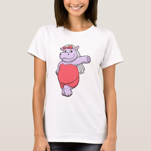 T-shirt Hippo en mariée avec Voile & Bow (Devant)
