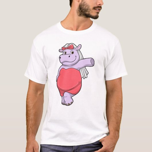 T-shirt Hippo en mariée avec Voile & Bow (Devant)