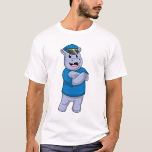 T-shirt Hippo en tant que policier avec casquette de polic