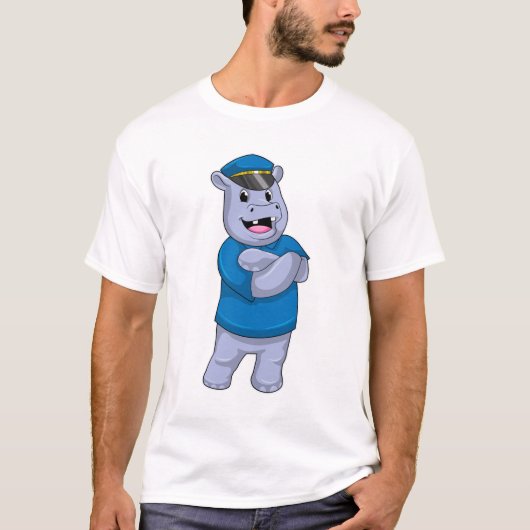 T-shirt Hippo en tant que policier avec casquette de polic (Devant)