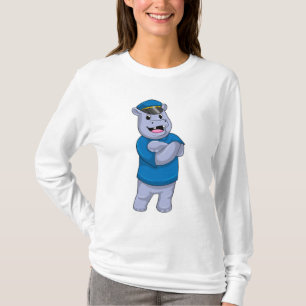T-shirt Hippo en tant que policier avec casquette de polic