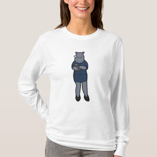 T-shirt Hippo en tant que secrétaire avec Bloc-notes et st (Devant)