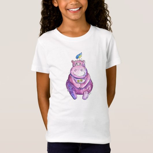 T-Shirt Hippo mignon violet blanc (Devant)