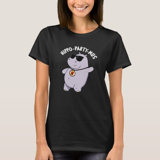 T-shirt Hippo-party-mus Funny Animal Hippo Pun Dark BG (Devant)