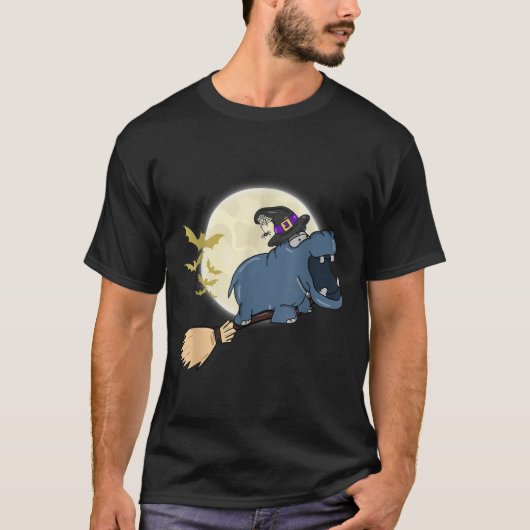 T-shirt Hippo Sorcière équitation Broom Funny Halloween An (Devant)
