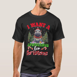 T-shirt Hippo Xmas Lumières D'Arbre Je Veux Un Hippopotame