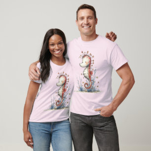 T-shirt Hippocampe Floral Fantaisiste Aquarelle Animal Mar