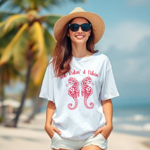 T-shirt Hippocampe-pêcheur Coeur-Hawaï Tropical-Rouge