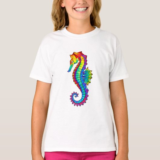 T-shirt Hippocampe polygonal arc-en-ciel (Devant)