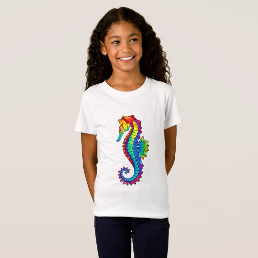 T-Shirt Hippocampe polygonal arc-en-ciel (Devant entier)