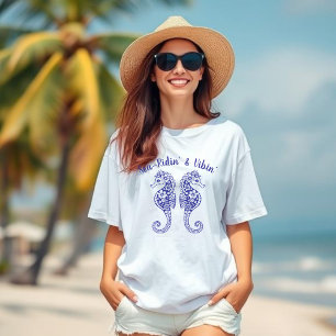 T-shirt Hippocampes-Pêcheur Core-Haawaïen Tropical-Bleu
