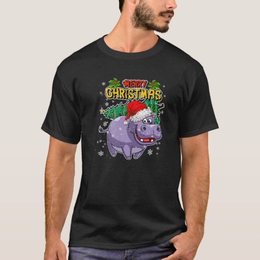T-shirt Hippopotame de Noël - Animaux de Noël doux - Hippo (Devant)