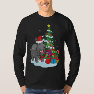T-shirt Hippopotame de Noël Père Noël Xmas Tree Funny