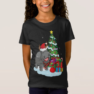 T-Shirt Hippopotame de Noël Père Noël Xmas Tree Funny