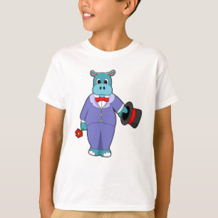 T-shirt Hippopotame en marié avec costume et rose