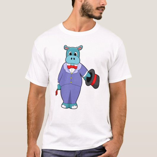 T-shirt Hippopotame en marié avec costume et rose (Devant)