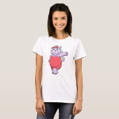T-shirt Hippopotame en mariée avec voile et nœud (Devant entier)