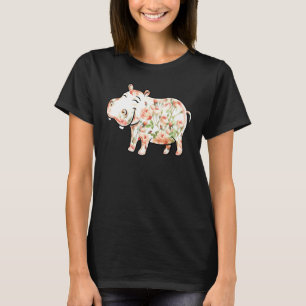 T-shirt Hippopotame Floral Nature Hutto Lover mignonne ros