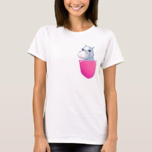 T-shirt Hippopotame Mignon dans une Pochette Rose Imprimée