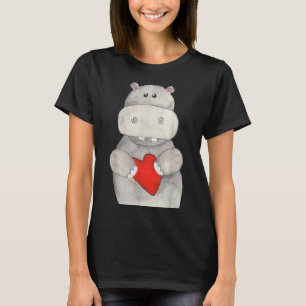 T-shirt Hippopotame mignon tenant le coeur Love Hippo