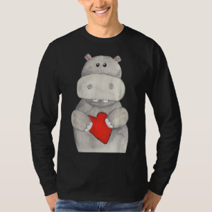 T-shirt Hippopotame mignon tenant le coeur   Love Hippo