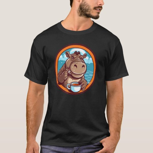 T-shirt Hippopotamus Drinking Coffee Cute Hippo Wildlife 1 (Devant)