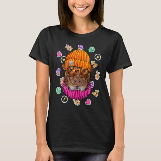 T-shirt Hipster Guinée Cochon Geek Lunettes Nerd Animal Lo (Devant)