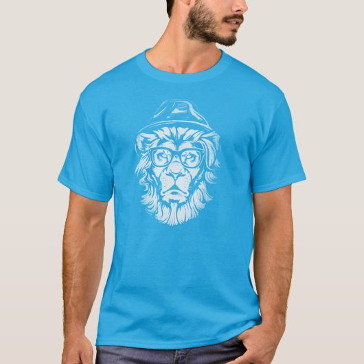 T-shirt Hipster Lion bleu (Devant)