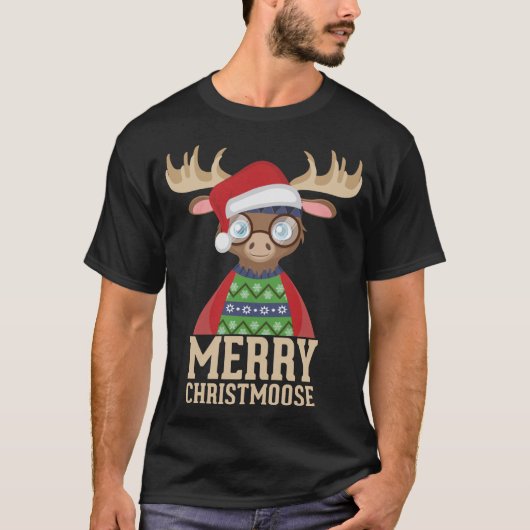T-shirt Hipster Moose - Santa Hat - Joyeux Christmoose Chr (Devant)