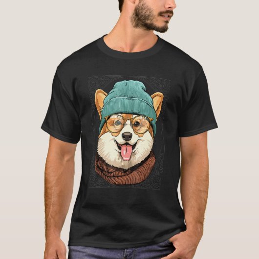 T-shirt Hipster Pembroke Welsh Corgi Wearing Sunglasses Do (Devant)