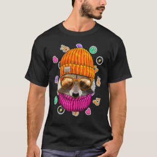 T-shirt Hipster Raccoon Geek Lunettes Nerd Animal Love Pea
