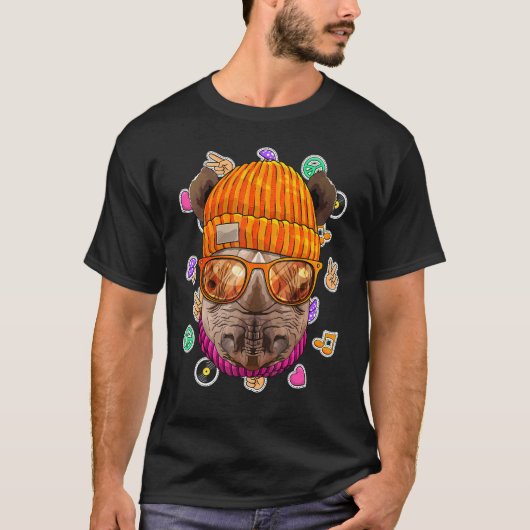 T-shirt Hipster Rhino Geek Nerd lunettes Aimer animal Paix (Devant)