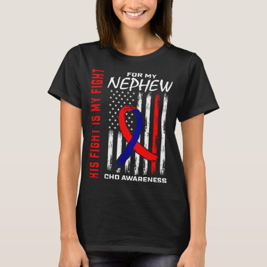 T-shirt His Fight Nephew Chd Awareness American Flag Graph (Devant)
