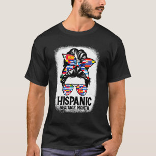 T-shirt Hispanique Mois du patrimoine drapeaux Messy Bun H