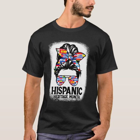 T-shirt Hispanique Mois du patrimoine drapeaux Messy Bun H (Devant)