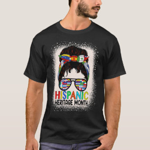 T-shirt Hispanique Mois du patrimoine drapeaux Messy Bun H