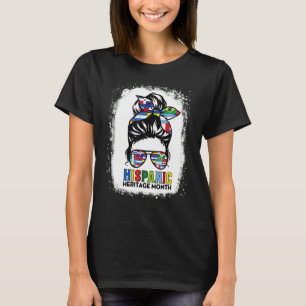 T-shirt Hispanique Mois du patrimoine drapeaux Messy Bun H