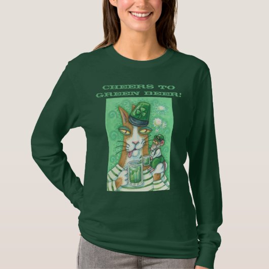 T-shirt Hiss N Fitz Cat GREEN BIÈRE LONG SLEEVE T SHIRT (Devant)