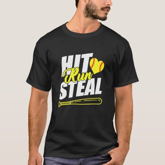 T-shirt Hit Run Steal Softball (Devant)