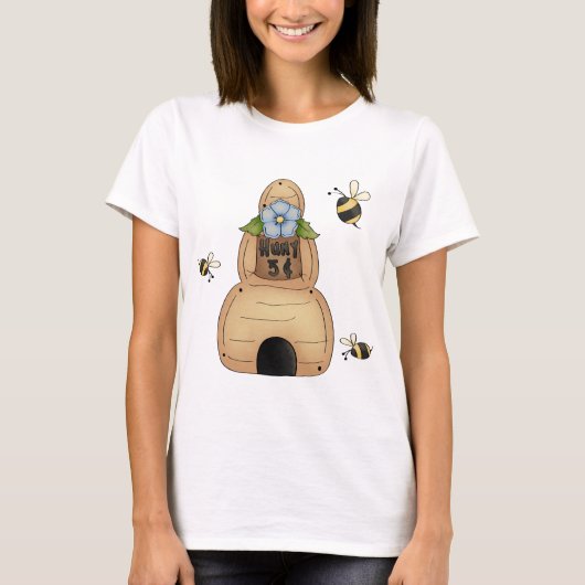 T-shirt Hive d'abeille au miel avec fleurs bleues et abeil (Devant)