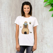T-shirt Hive d'abeille au miel avec fleurs bleues et abeil