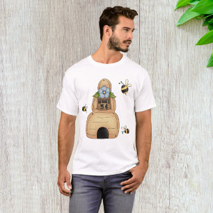 T-shirt Hive d'abeille au miel avec fleurs bleues et abeil