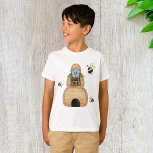 T-shirt Hive d'abeille au miel avec fleurs bleues et abeil