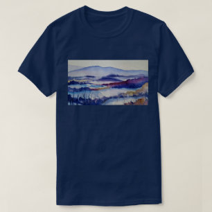 T-shirt Hiver Blues Aquarelle Montagnes à neige Coton