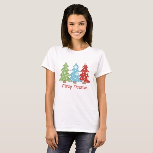 T-shirt Hiver Fun Arbre de Noël Imprimer Tee, Fêtes Noël (Devant entier)