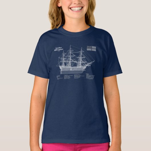 T-shirt HMS Victory - Plan de plan des navires ABD (Devant)