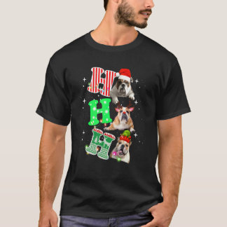 T-shirt Ho Ho Ho Anglais Santa Reindeer Noël Bulldog
