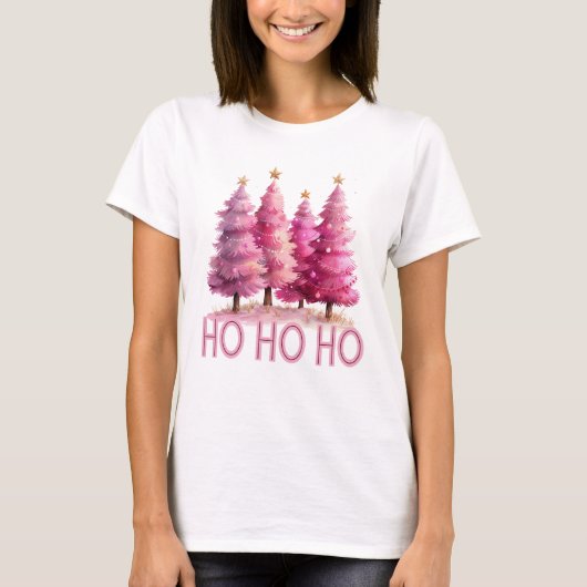 T-shirt Ho Ho Ho Arbre de Noël rose (Devant)